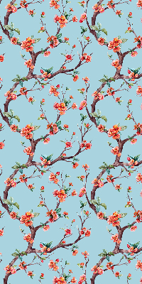 Fabric roller blind for window Flower buds from trees