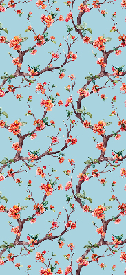 Fabric roller blind for window with a pattern of tree flower buds