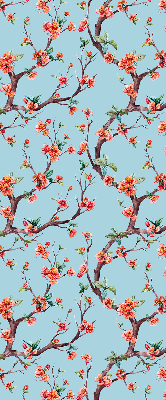 Fabric roller blind for window Flower buds from trees