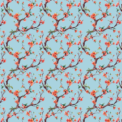 Fabric roller blind for window Flower buds from trees