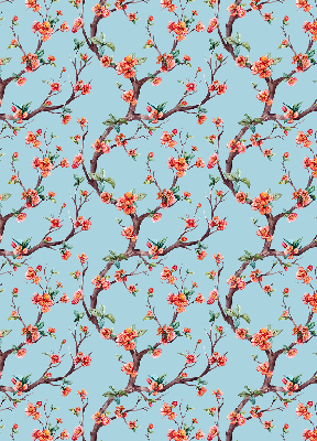 Fabric roller blind for window Flower buds from trees