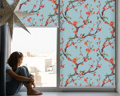 Fabric roller blind for window Flower buds from trees