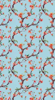 Fabric roller blind for window with a pattern of tree flower buds