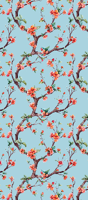 Fabric roller blind for window Flower buds from trees