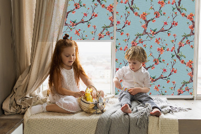Fabric roller blind for window Flower buds from trees
