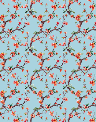 Fabric roller blind for window Flower buds from trees