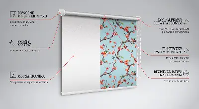 Fabric roller blind for window with a pattern of tree flower buds
