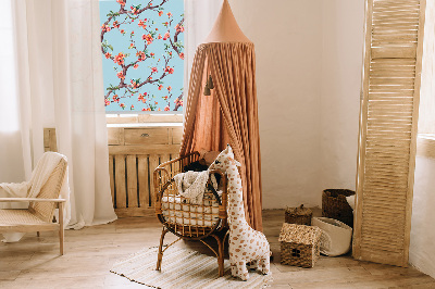 Fabric roller blind for window Flower buds from trees
