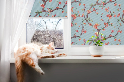 Fabric roller blind for window Flower buds from trees
