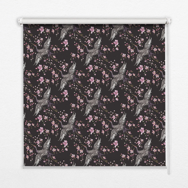 Blackout roller blind for window Herons and flowers