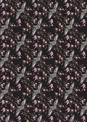 Blackout window roller blind herons and flowers print