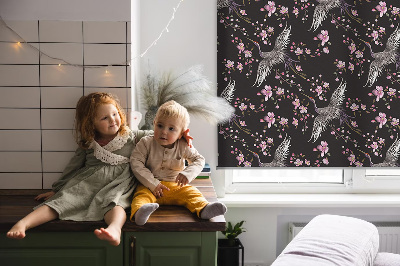 Blackout roller blind for window Herons and flowers