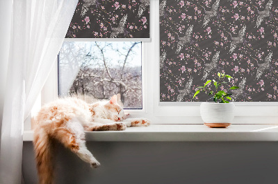 Blackout roller blind for window Herons and flowers