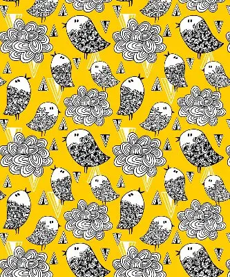Fabric roller blind for window birds pattern