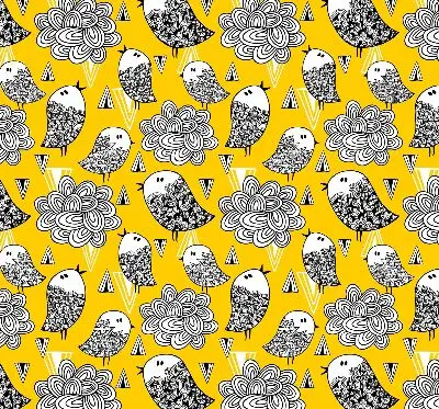 Fabric roller blind for window birds pattern