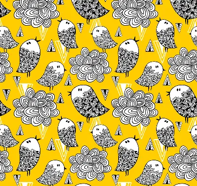 Fabric roller blind for window birds pattern