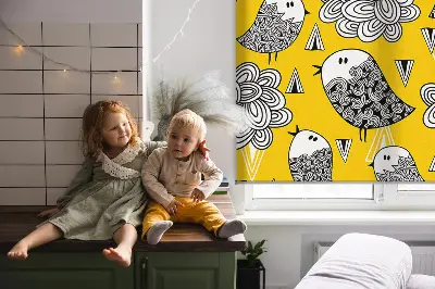 Fabric roller blind for window birds pattern