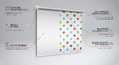 Blackout roller blind for window with colorful dots pattern