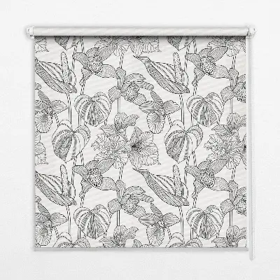 Blackout roller blind with sketched flowers pattern