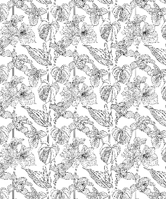 Blackout roller blind with sketched flowers pattern