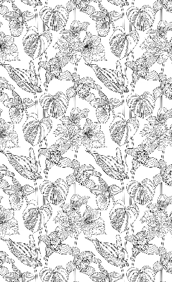 Blackout roller blind with sketched flowers pattern