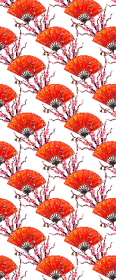 Blackout roller blind red fan design