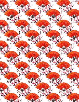 Blackout roller blind red fan design