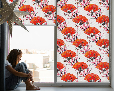 Blackout roller blind red fan design