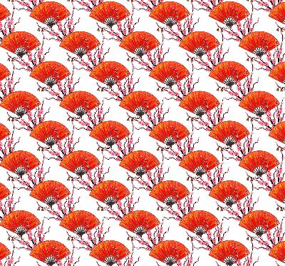 Blackout roller blind red fan design