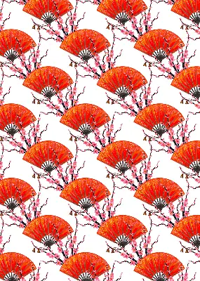 Blackout roller blind red fan design