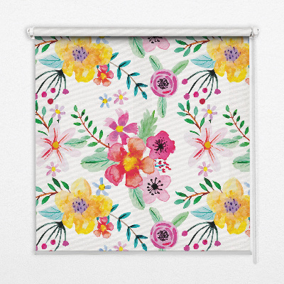 Fabric roller blind for window Painted flowers