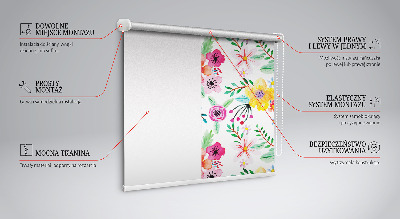 Fabric roller blind for window Painted flowers