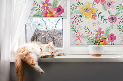 Fabric roller blind for window Painted flowers