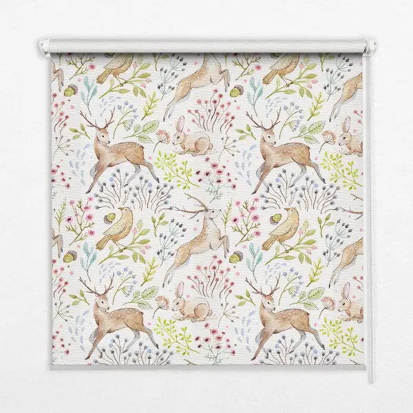 Blackout roller blind with roe deer and deer pattern