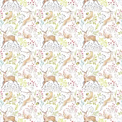 Blackout roller blind with roe deer and deer pattern