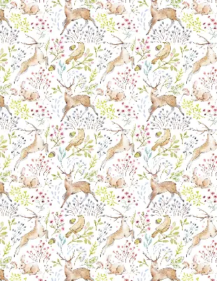 Blackout roller blind with roe deer and deer pattern