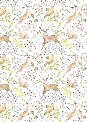 Blackout roller blind with roe deer and deer pattern