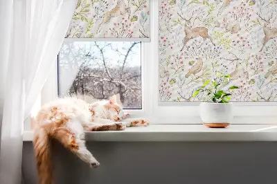 Blackout roller blind with roe deer and deer pattern