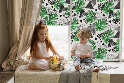 Blackout roller blind for window Leaves triangles dots