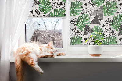 Blackout roller blind for window Leaves triangles dots