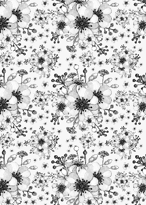 Blackout roller blind with a drawn flower pattern