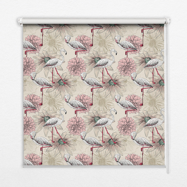 Blackout roller blind White flamingos