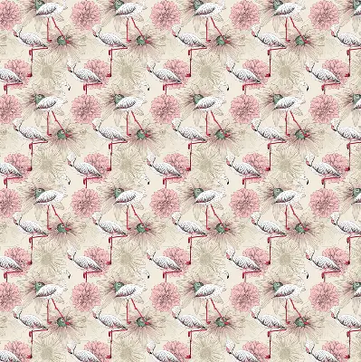 Blackout roller blind with white flamingos pattern