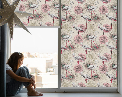 Blackout roller blind White flamingos