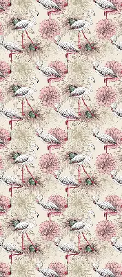 Blackout roller blind with white flamingos pattern