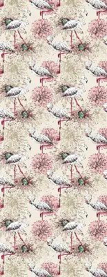 Blackout roller blind with white flamingos pattern