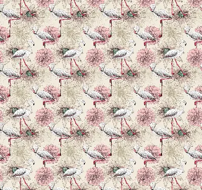 Blackout roller blind with white flamingos pattern