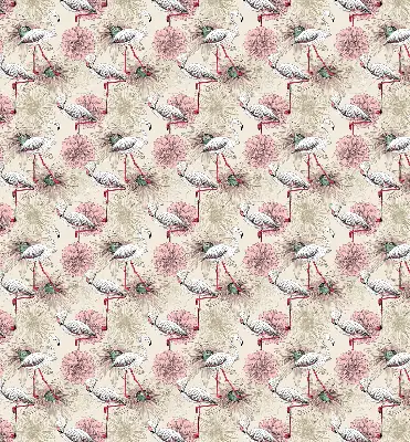 Blackout roller blind with white flamingos pattern
