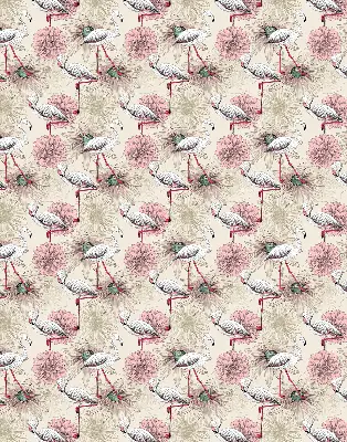 Blackout roller blind with white flamingos pattern