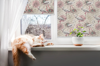 Blackout roller blind White flamingos